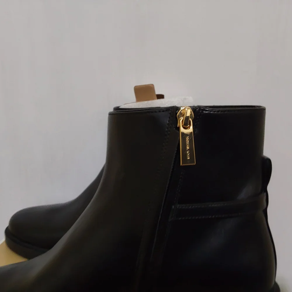 MICHAEL Michael Kors Black Leather Ankle Boots with Gold Zipper Pull - Picture 12 of 13